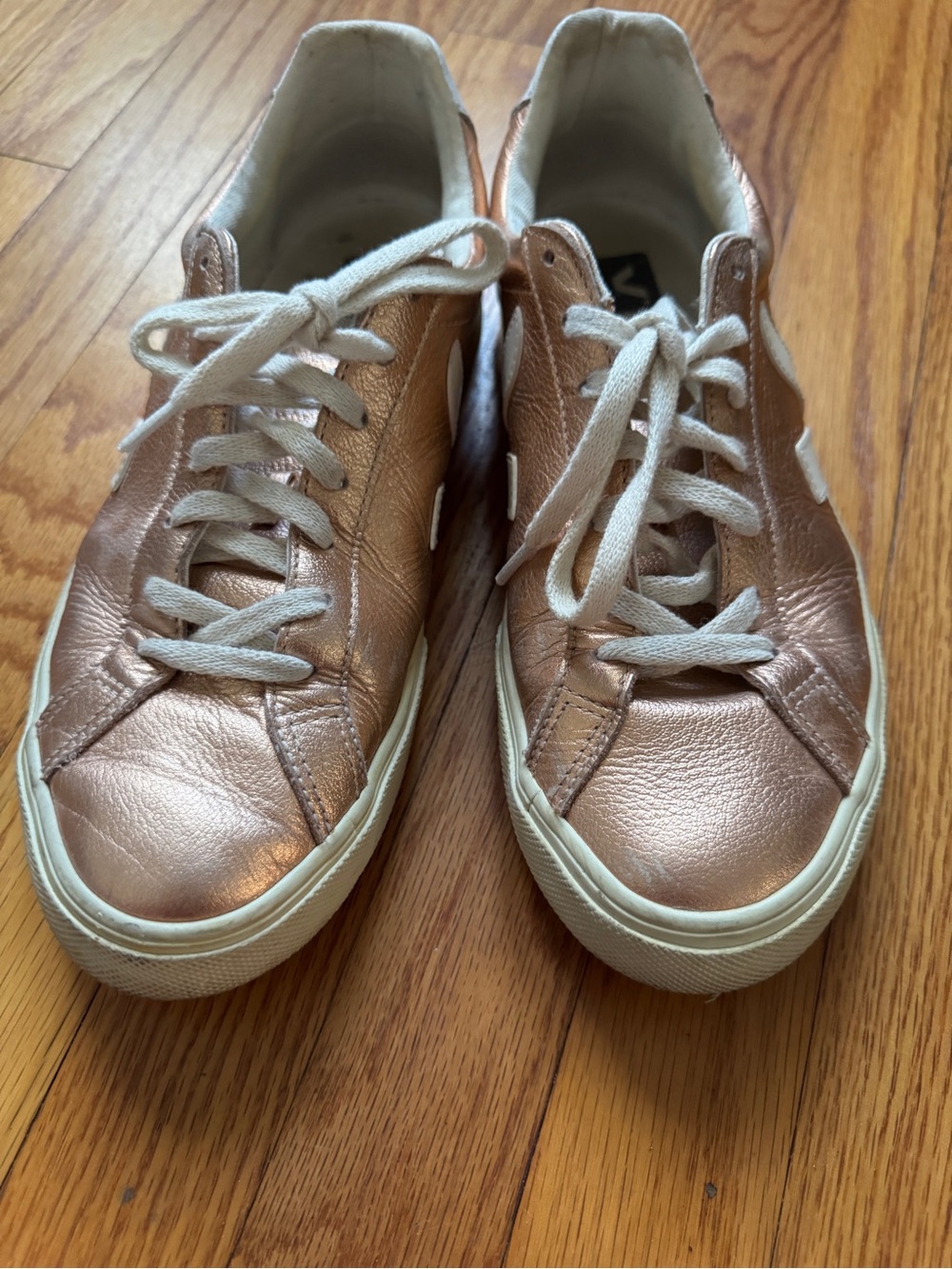 Veja Rose Gold Leather Low-Top Sneakers